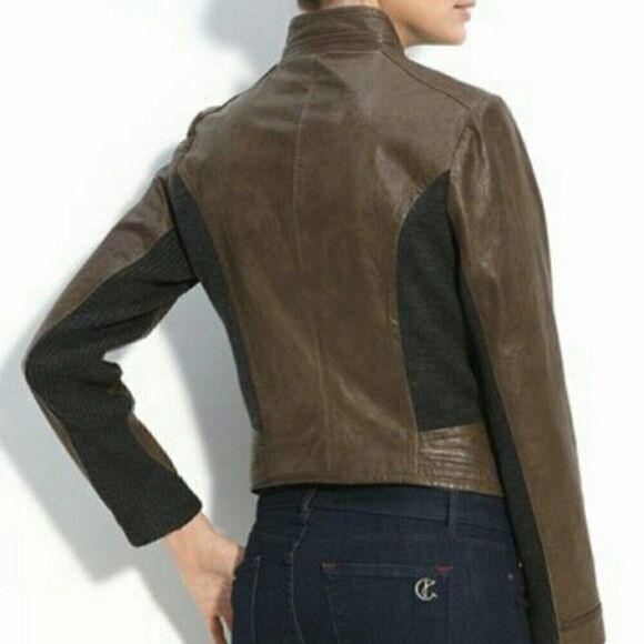 Via Spiga Womens 100% Leather Asymmetrical Moto Jacket Zip Up Dark Brown Size XL - Picture 2 of 13
